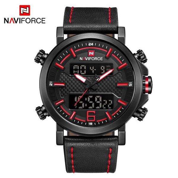 Relógio Masculino Naviforce 9135 BRB Esportivo Elegante - Preto e Vermelho - Curren