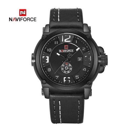 Relógio Masculino Naviforce Couro Modelo 9099 (Preto e Branco)