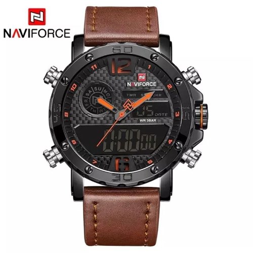 Relógio Masculino Naviforce Esportivo Militar Pulseira Couro (Laranja)