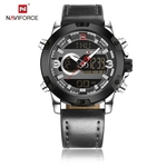 Relógio Masculino Naviforce NF9097 SGY Pulseira em Couro Preto