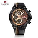 Relógio Masculino Naviforce NF9110 BRGBN Pulseira em Couro Marrom e Dourado