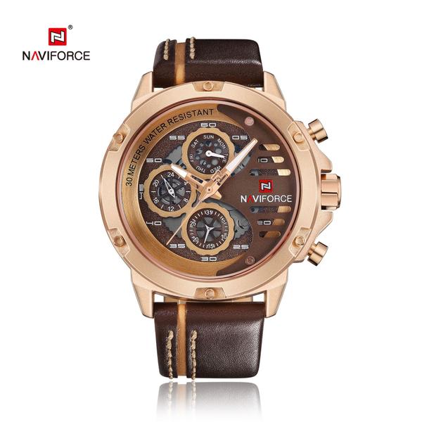 Relógio Masculino Naviforce NF9110 RGCEBN Marron e Dourado