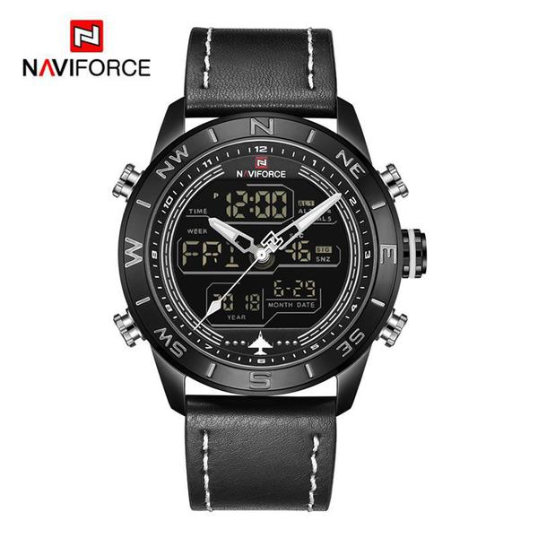 Relógio Masculino Naviforce NF9144 BWB Pulseira Couro- Preto