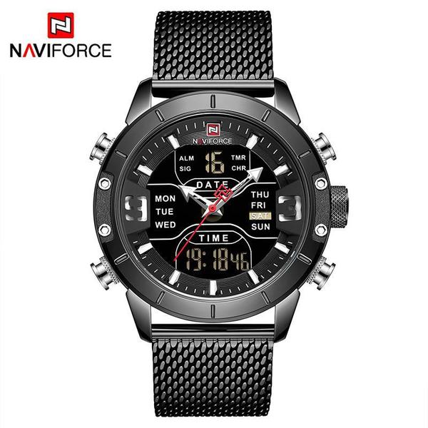 Relógio Masculino Naviforce NF9153 BB Pulseira em Aço Inoxidável Preto - Curren