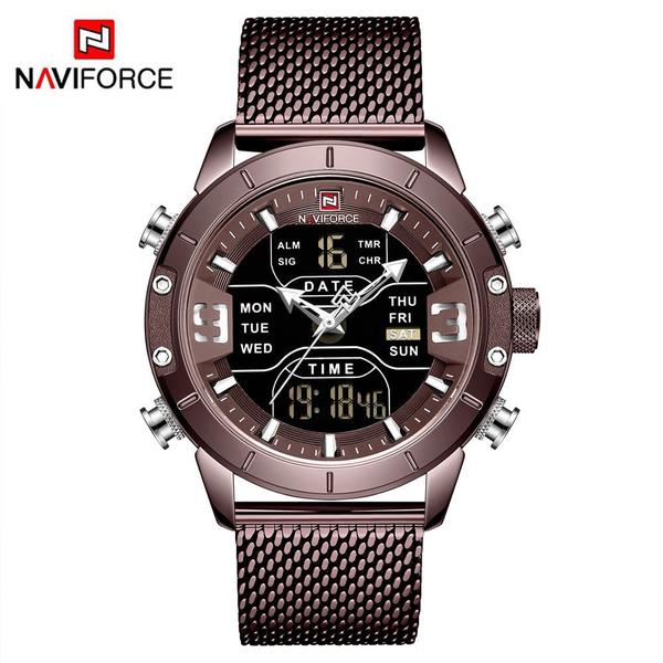 Relógio Masculino Naviforce NF9153 CECE Pulseira em Aço Marsala e Dourado Rose - Curren