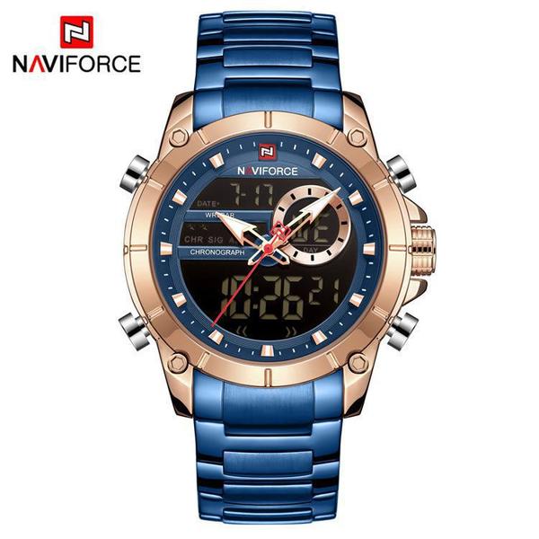 Relógio Masculino Naviforce NF9163 RGBE - Azul Dourado Rose