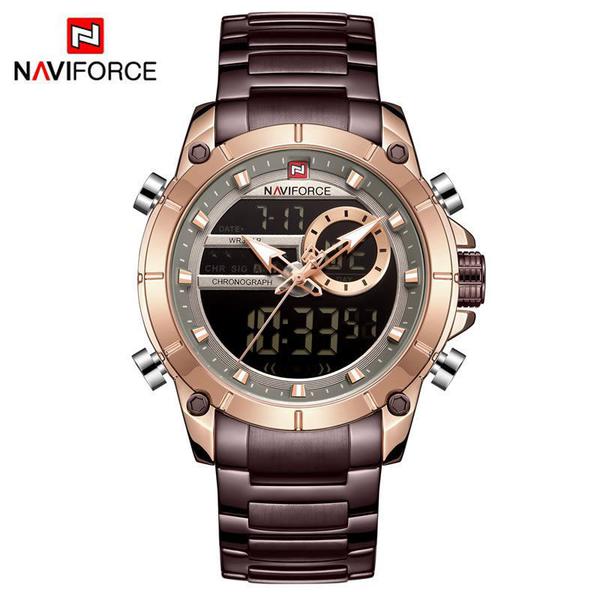 Relógio Masculino Naviforce NF9163 RGCE Pulseira em Aço Inoxidável Marsala e Dourado Rose - Curren