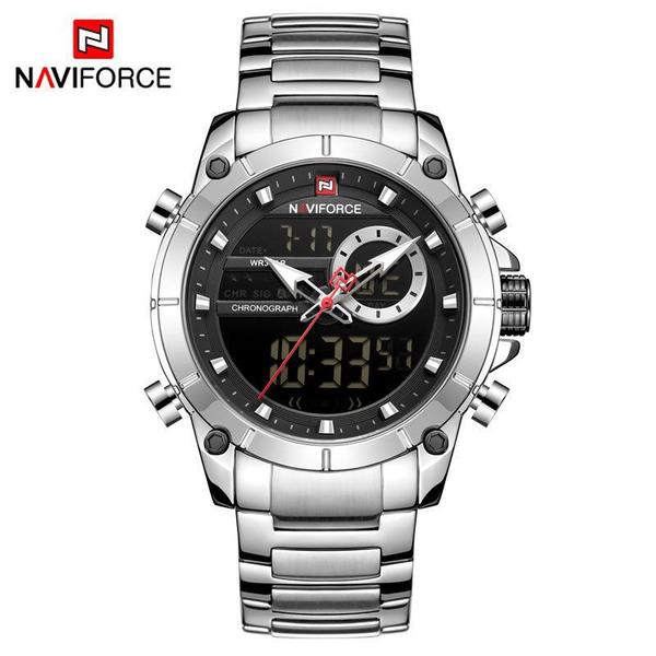 Relógio Masculino Naviforce NF9163 SB Pulseira em Aço Inoxidável - Inox e Preto - Curren