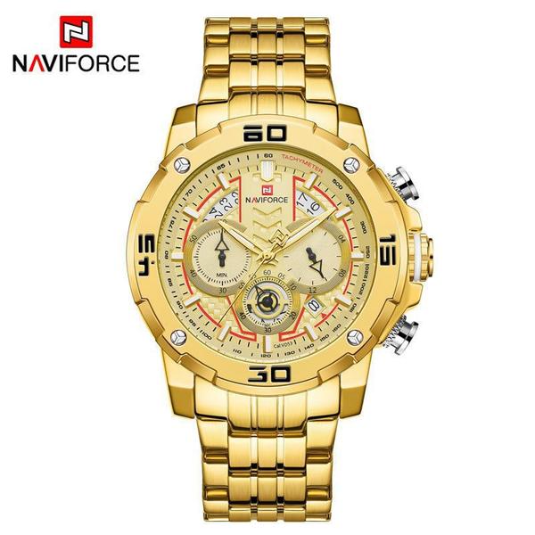 Relógio Masculino Naviforce NF9175 GG Pulseira em Aço Inoxidável Preto e Dourado Rose - Curren