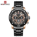 Relógio Masculino Naviforce NF9175 RGB Pulseira em Aço Inoxidável Preto e Dourado Rose