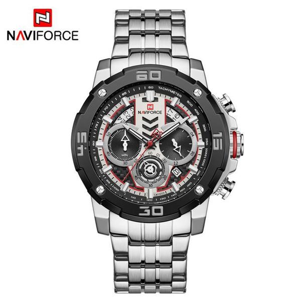 Relógio Masculino Naviforce NF9175 SW Pulseira em Aço Inoxidável Preto e Inox - Curren