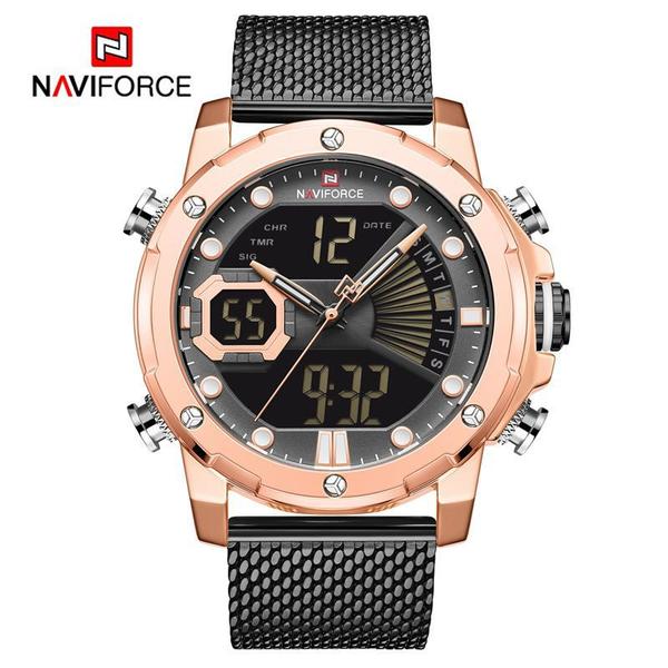 Relógio Masculino Naviforce NF9172S RGBB Preto e Dourado