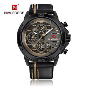 Relógio Masculino Naviforce9110 Esportivo Casual - Preto com Dourado