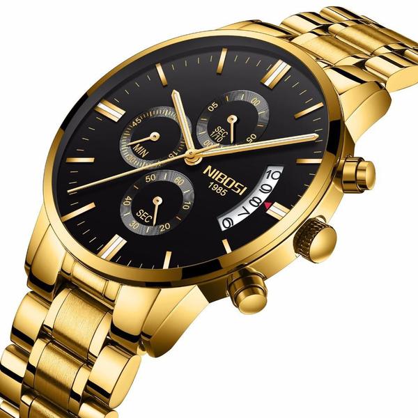Relógio Masculino Nibosi Dourado Cronógrafo Quartzo 100% Funcional - Curren