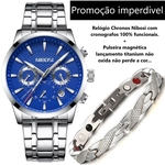 Relógio Masculino Nibosi Luxo Vidro Safira + Pulseira Masculina Magnética