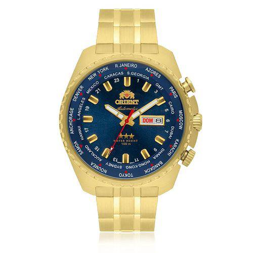 Relógio Masculino Orient GMT Automático 469GP057 D1KX Fundo Azul
