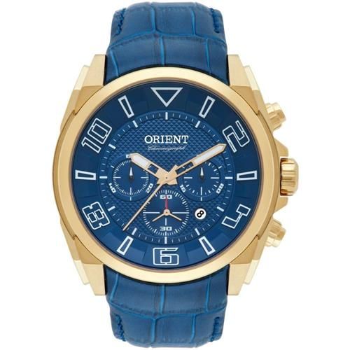 Relógio Masculino Orient MGSCC004 D2DX Analógico Cronógrafo Azul/Dourado