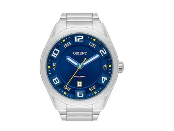 Relogio Masculino Orient Prata Azul a Prova Dagua Esportivo Inox MBSS1298 D2SX