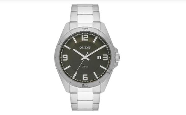 Relogio Masculino Orient Prata e Verde a Prova Dagua Classico Inox MBSS1377 E2SX