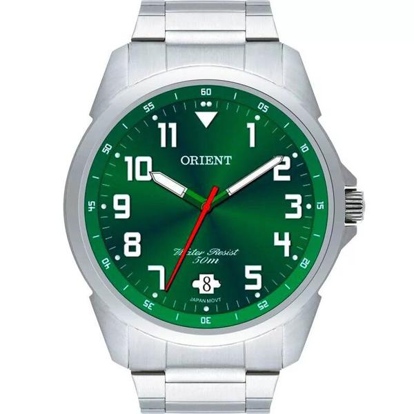 Relógio Masculino Orient Prata Fundo Verde Analógico MBSS1154A E2SX