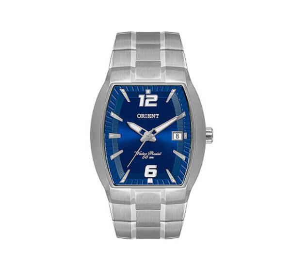 Relogio Masculino Orient Quadrado Prata Azul Prova Dagua Aço Inox GBSS1053 D2SX