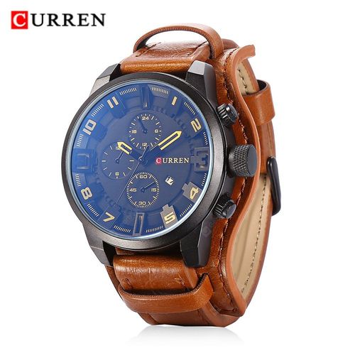 Relógio Masculino Original Curren 8225 Bracelete Couro Fundo Preto