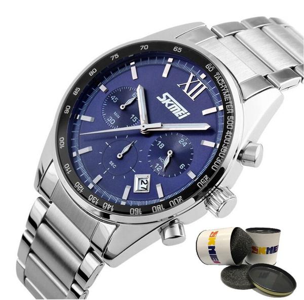 Relógio Masculino Original Prata e Azul Skmei Esporte Casual
