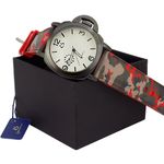 Relógio Masculino Orizom Camuflado Verde Vermelho + Caixa