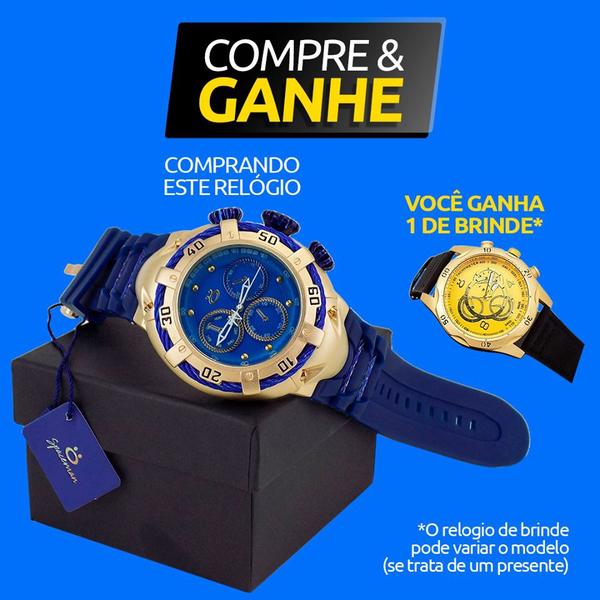 Relógio Masculino Orizom Spaceman Dourado Azul + Caixa + Garantia