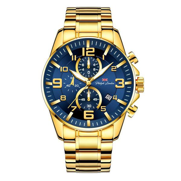 Relogio Masculino Philiph London Cronografo Dourado Pl80125645m