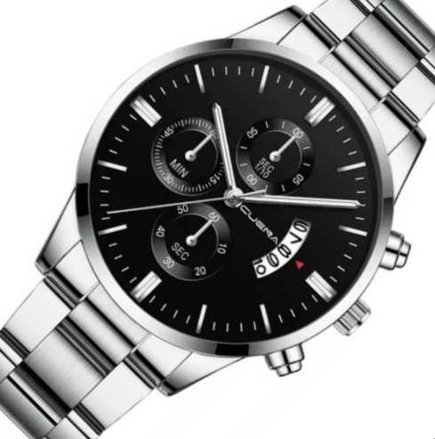 Relógio Masculino Prata Aço Inox Black Motion Quartz Silver - Cuena