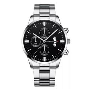 Relógio Masculino Prata Aço Inox Black Motion Quartz Silver