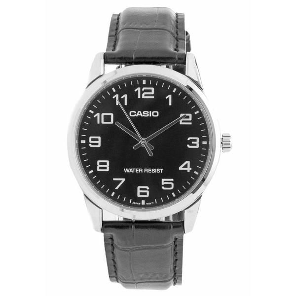 Relogio Masculino Prata Casio Pulseira Couro Preto MTP V001L