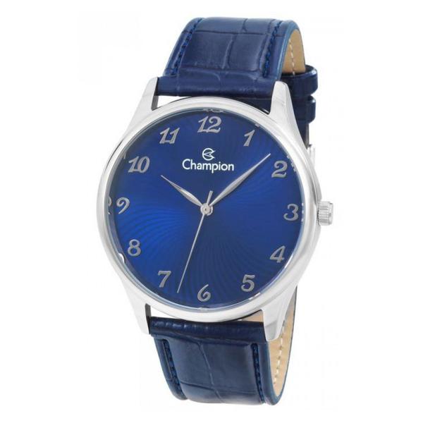 Relogio Masculino Prata Champion Fundo Couro Azul Cn20551f