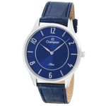 Relogio Masculino Prata Champion Pulseira Couro Azul Slim