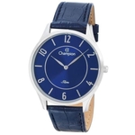 Relogio Masculino Prata Champion Pulseira Couro Azul Slim