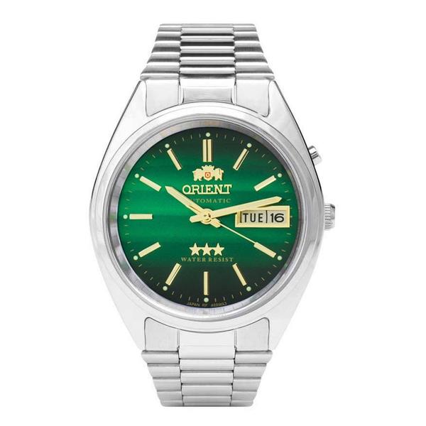 Relogio Masculino Prata Orient Automático Fundo Verde Data