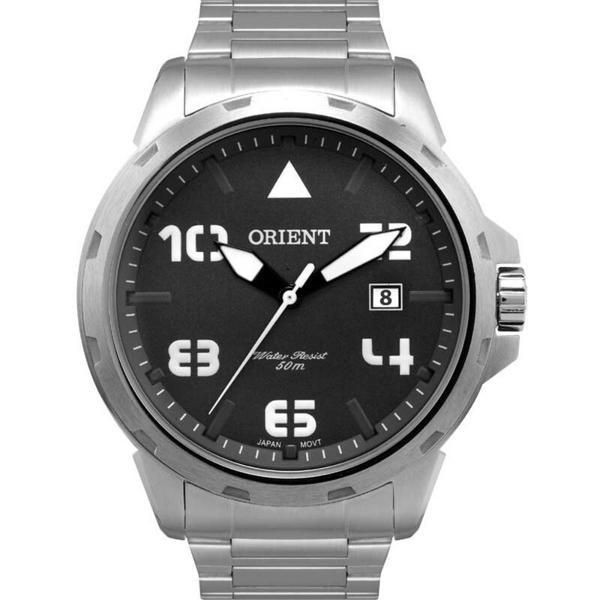 Relógio Masculino Prata Orient com Data Ponteiros Branco +NF