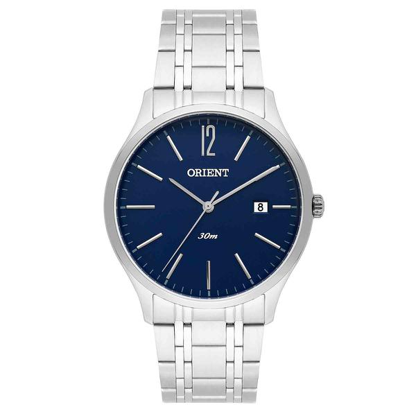 Relogio Masculino Prata Orient Fundo Azul com Data Original