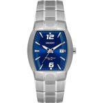 Relógio Masculino Prata Orient Quadrado Fundo Azul Aço + Nf