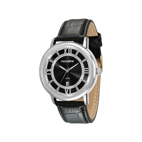 Relogio Masculino Prata Pulseira de Couro Preto