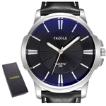 Relógio Masculino Preto Azulado Yazole 332 Couro + Estojo