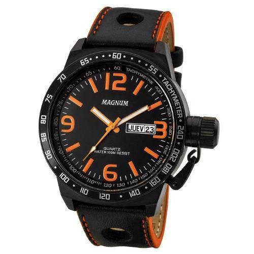 Relógio Masculino Preto Pulseira Couro Magnum Ma31542J