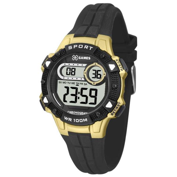 Relogio Masculino Preto X-game Detalhe Dourado Pequeno Digit - X-Games