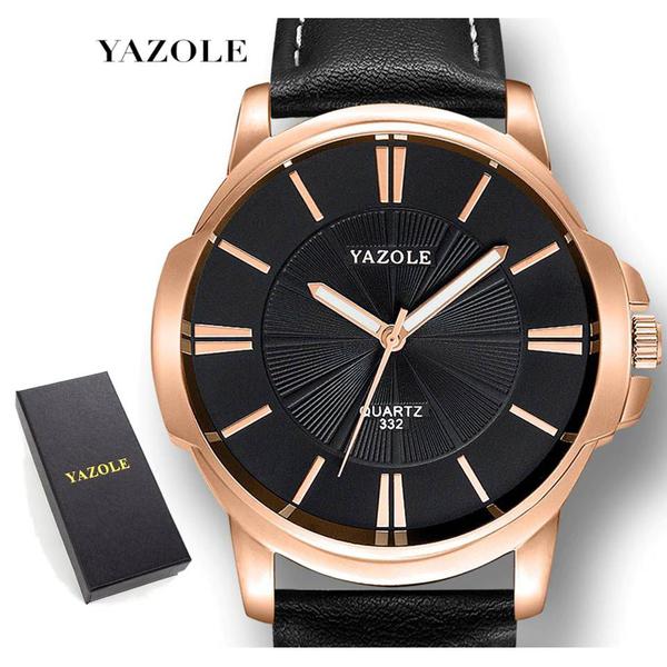 Relógio Masculino Preto Yazole 332 Bronze Couro + Estojo