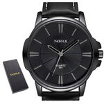 Relógio Masculino Preto Yazole 332 Couro + Estojo