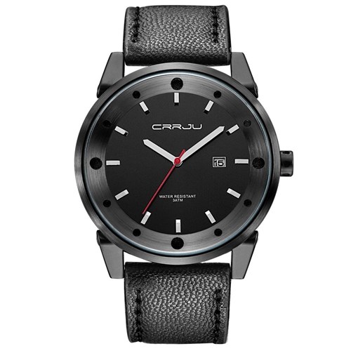 Relógio Masculino Pulseira em Couro Crrju (Preto)