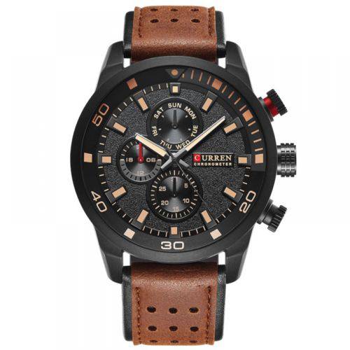 Relógio Masculino Quartzo Curren 8250 Pulseira de Couro Marrom