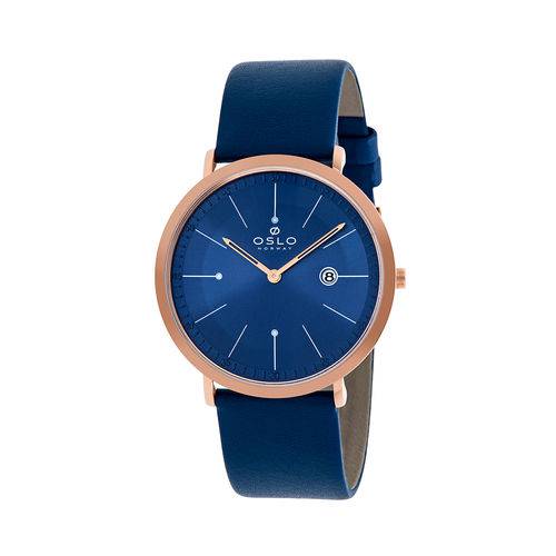 Relogio Masculino Rose Pulseira Couro Azul Ultra Fino Slim