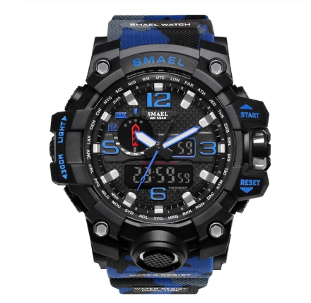 Relógio Masculino S-shock Militar Smael à Prova Dágua 1545 Azul Camuflado